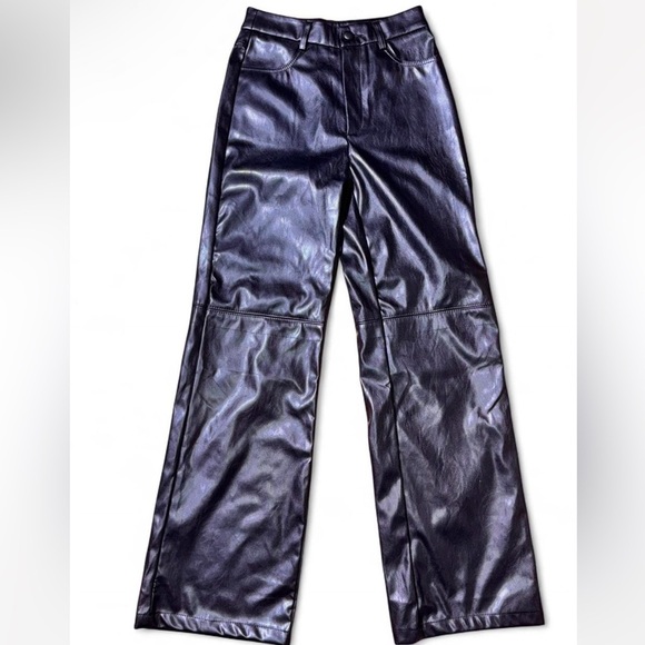 Makemechic Denim - Faux leather Black Wide Leg pants XS